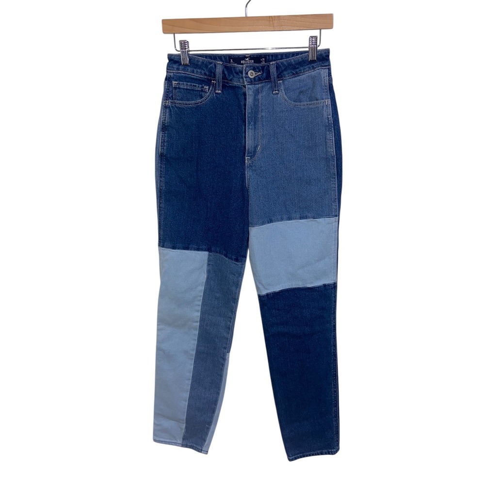 Hollister Ultra High-Rise Mom Jeans Patchwork Denim Vintage Stretch W26 L29